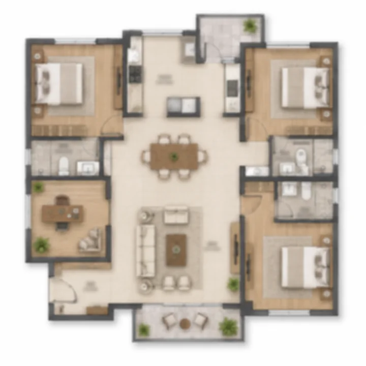 Embassy Millennium 3.5 BHK apartment floor plan, indicative 1,550 to 1,850 sq ft, three bedrooms plus a study Embassy Millennium 3.5 BHK apartment floor plan, indicative 1,550 to 1,850 sq ft, three bedrooms plus a study